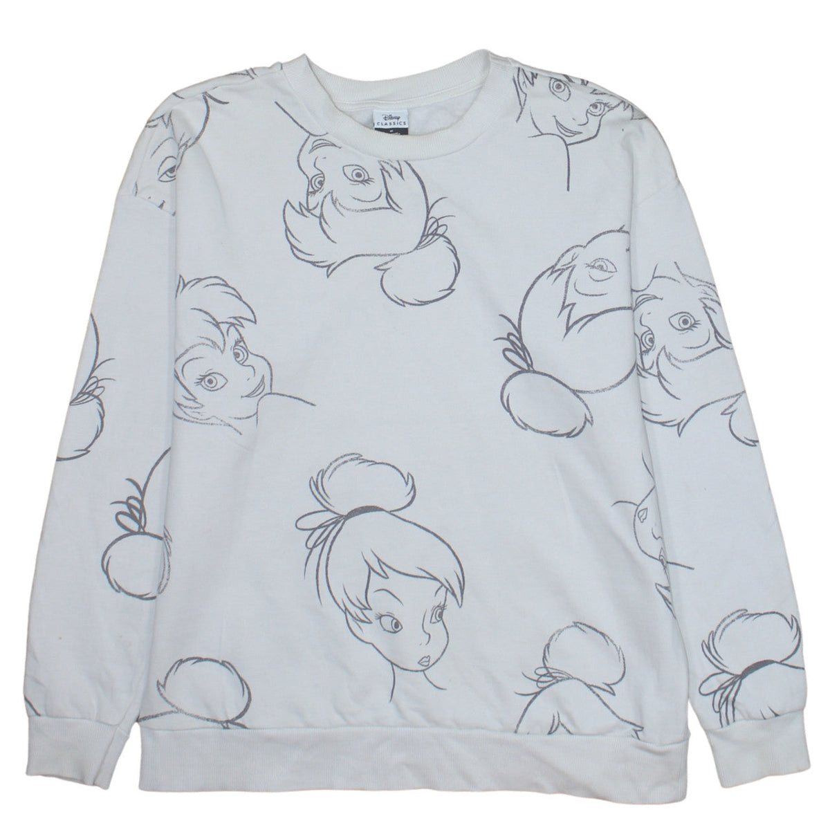 Front view of Disney Classics at George Women’s White Tinker Bell Sweatshirt, size M, 12-14