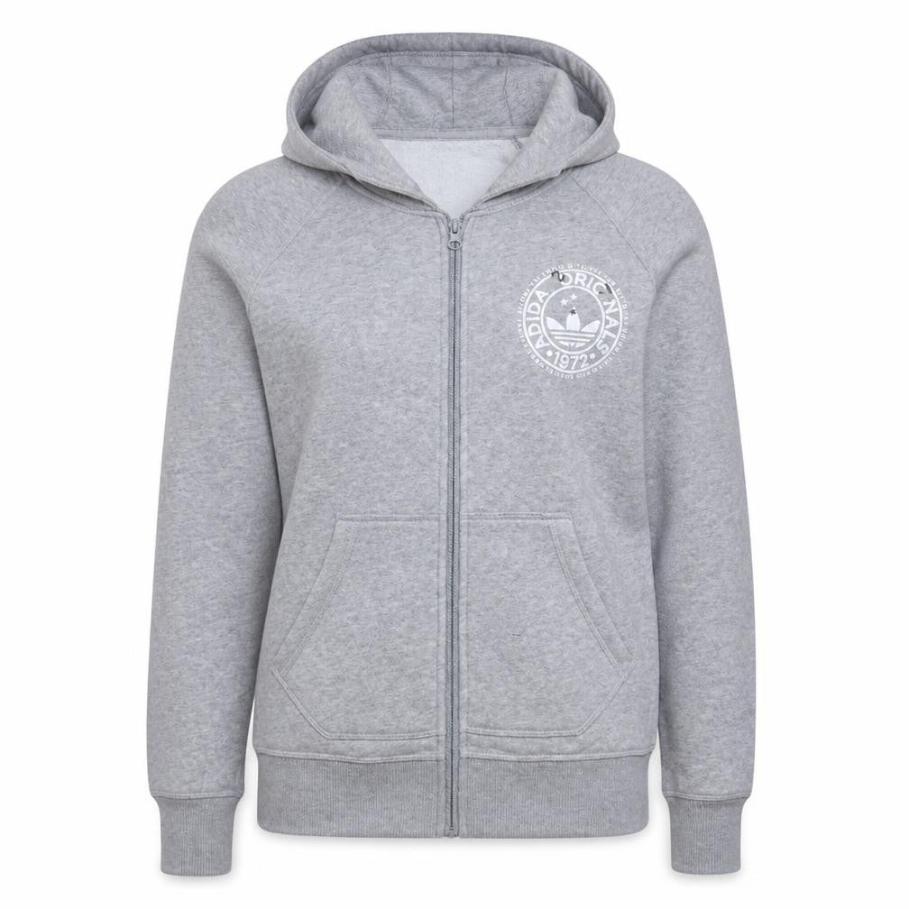 Front view of Adidas Originals Women's Grey Full Zip Hoodie, size 12