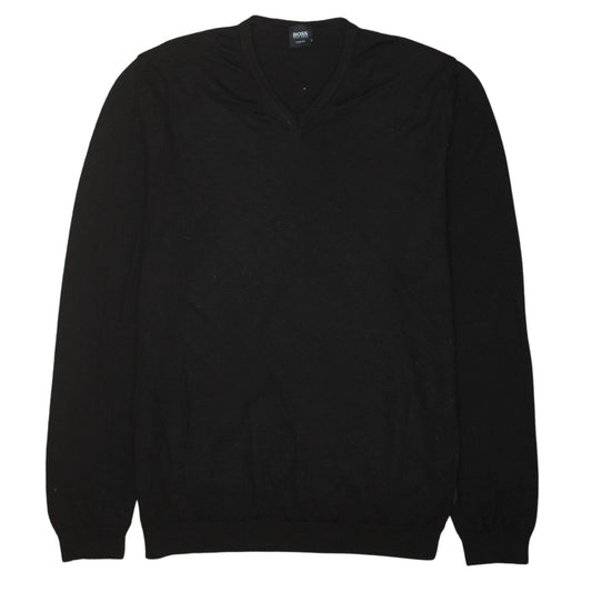 Hugo Boss Men's Black Slim Fit Wool V-Neck Jumper Size L