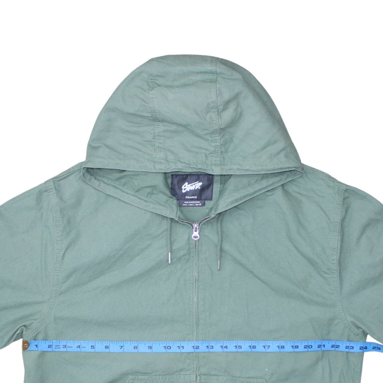 Pull & Bear Men's Green Hooded Windbreaker Jacket Size L