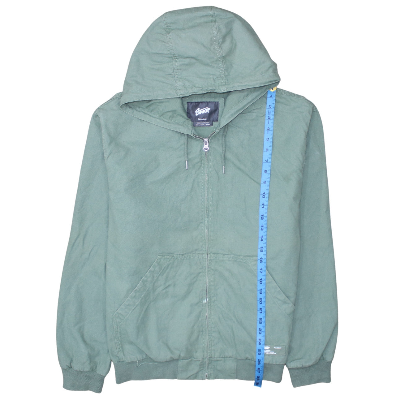 Pull & Bear Men's Green Hooded Windbreaker Jacket Size L