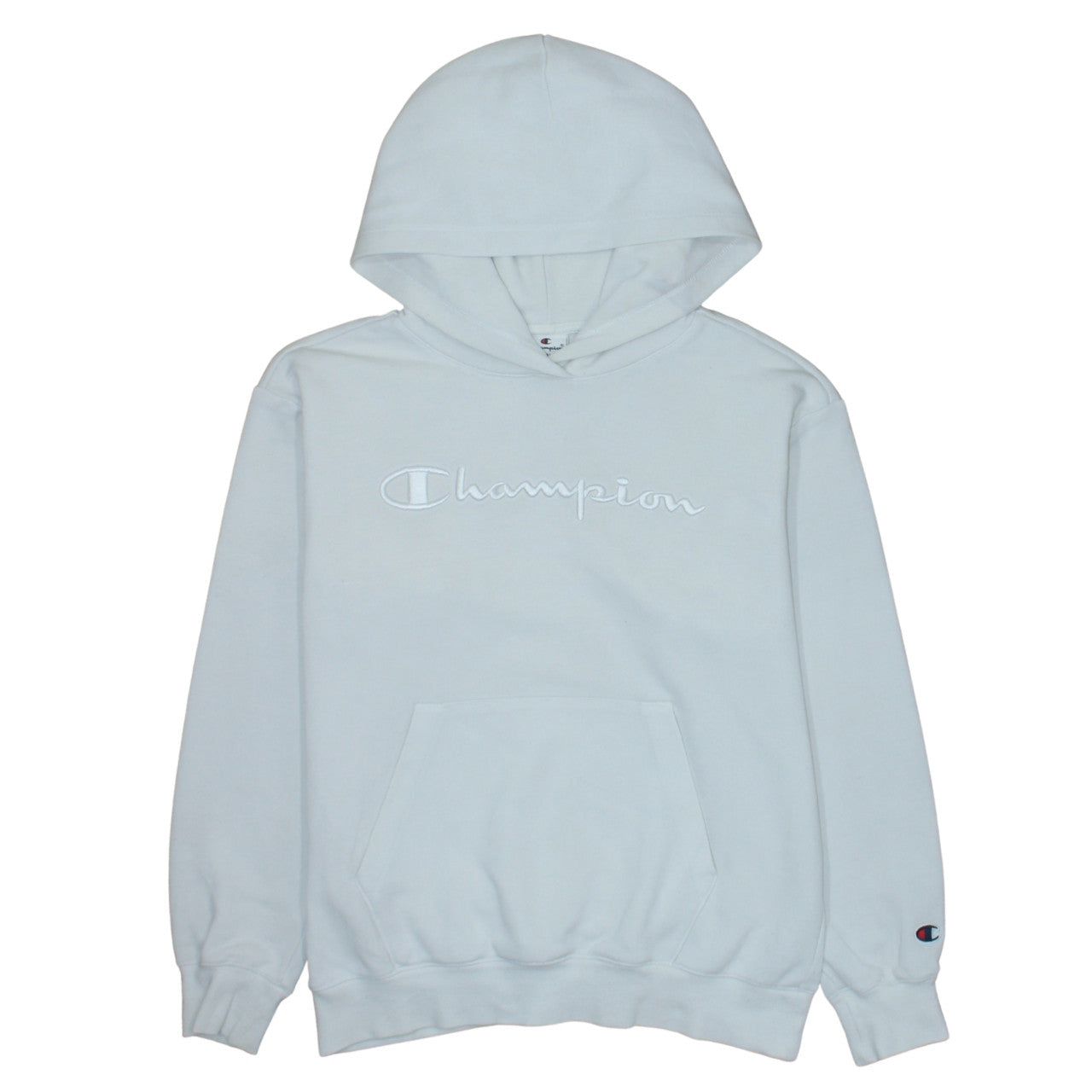 Champion Men's White Small Pullover Hoodie Embroidered Logo Fleece