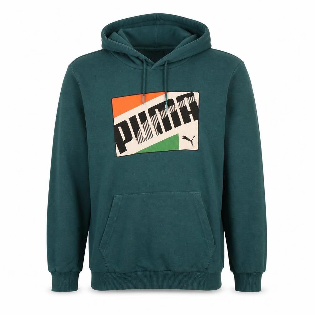 Puma Men's Green Pullover Hoodie S Logo Graphic Sweatshirt