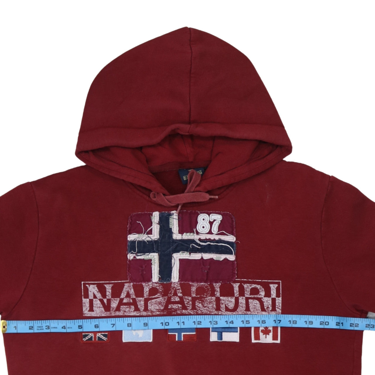Napapijri Men's Red Pullover Hoodie M Logo Patch Fleece Sweatshirt