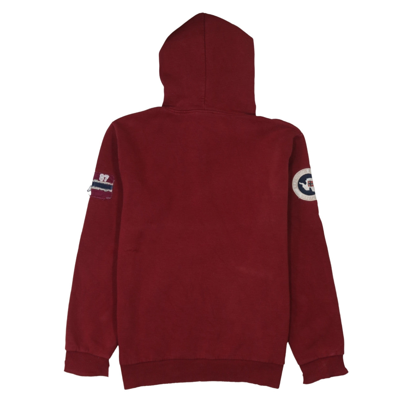 Napapijri Men's Red Pullover Hoodie M Logo Patch Fleece Sweatshirt