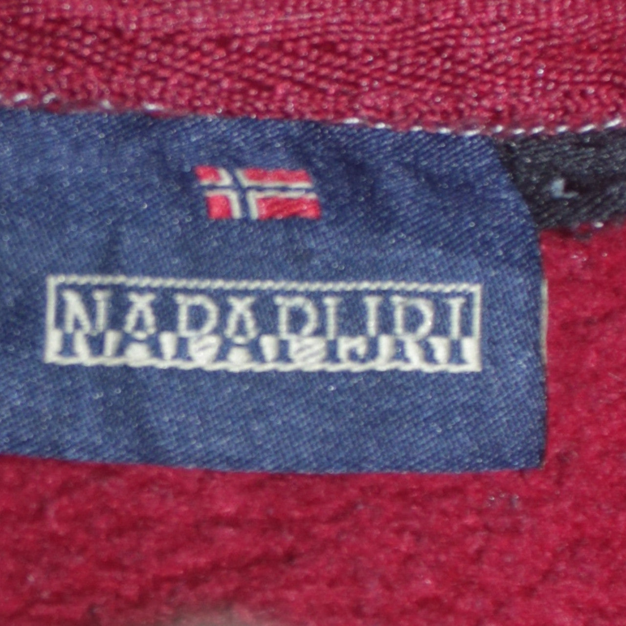 Napapijri Men's Red Pullover Hoodie M Logo Patch Fleece Sweatshirt