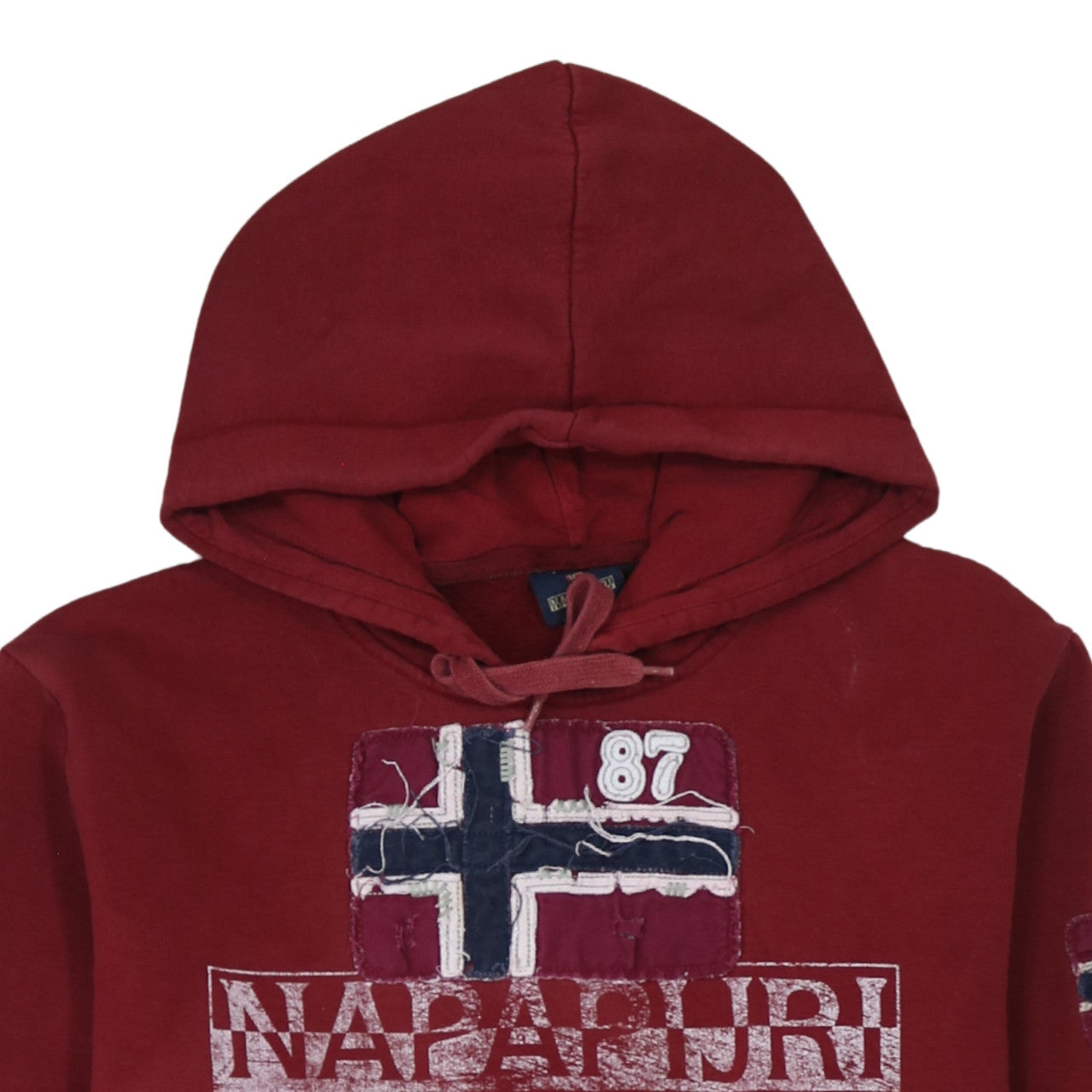 Napapijri Men's Red Pullover Hoodie M Logo Patch Fleece Sweatshirt