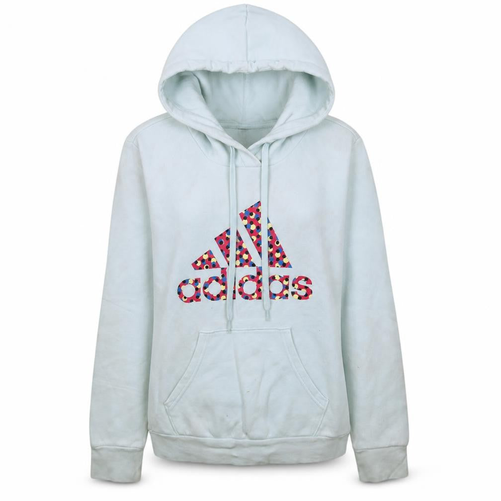 Adidas Women's Blue Pullover Hoodie Size S Printed Logo Sweatshirt
