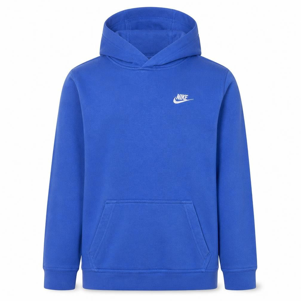 Front view of Nike boys’ blue xl pullover hoodie sweatshirt fleece logo casual top