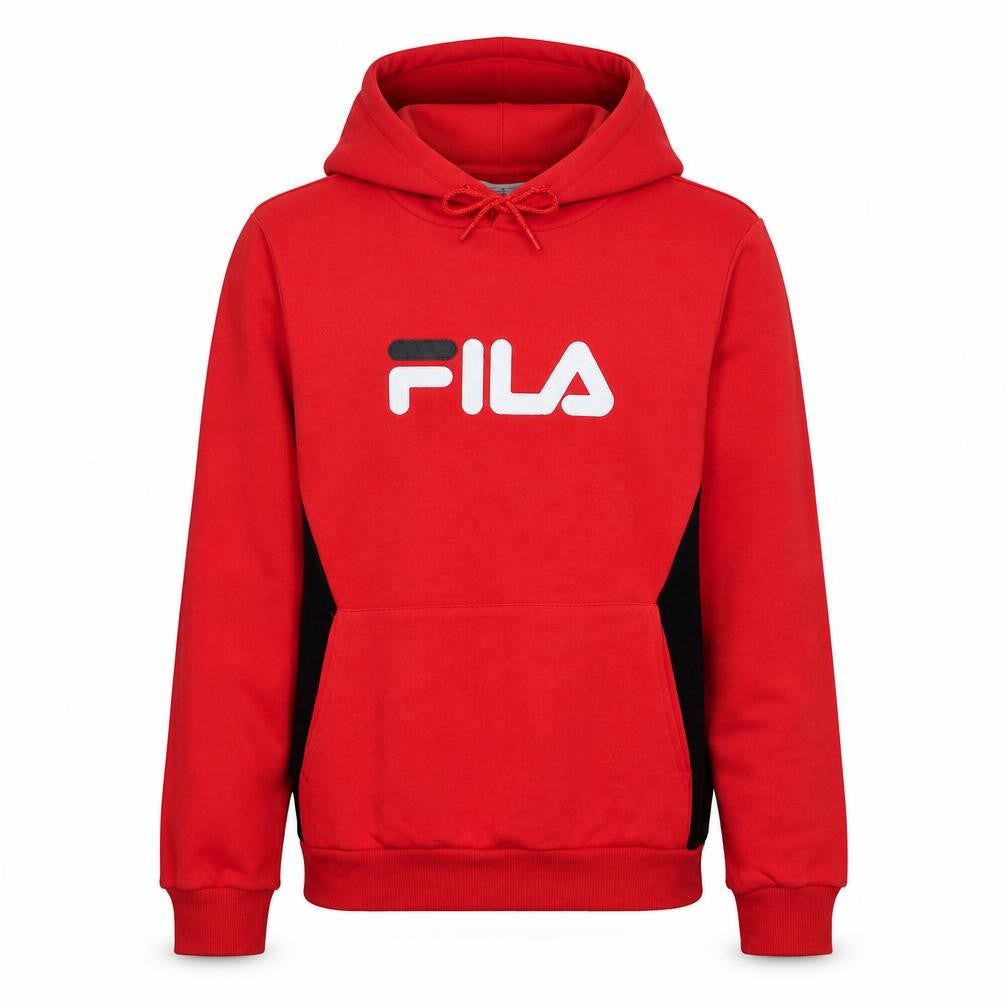 FILA Mens Red Pullover Hoodie L Logo Sports Sweatshirt