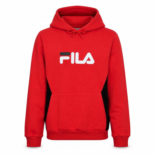 FILA Mens Red Pullover Hoodie L Logo Sports Sweatshirt