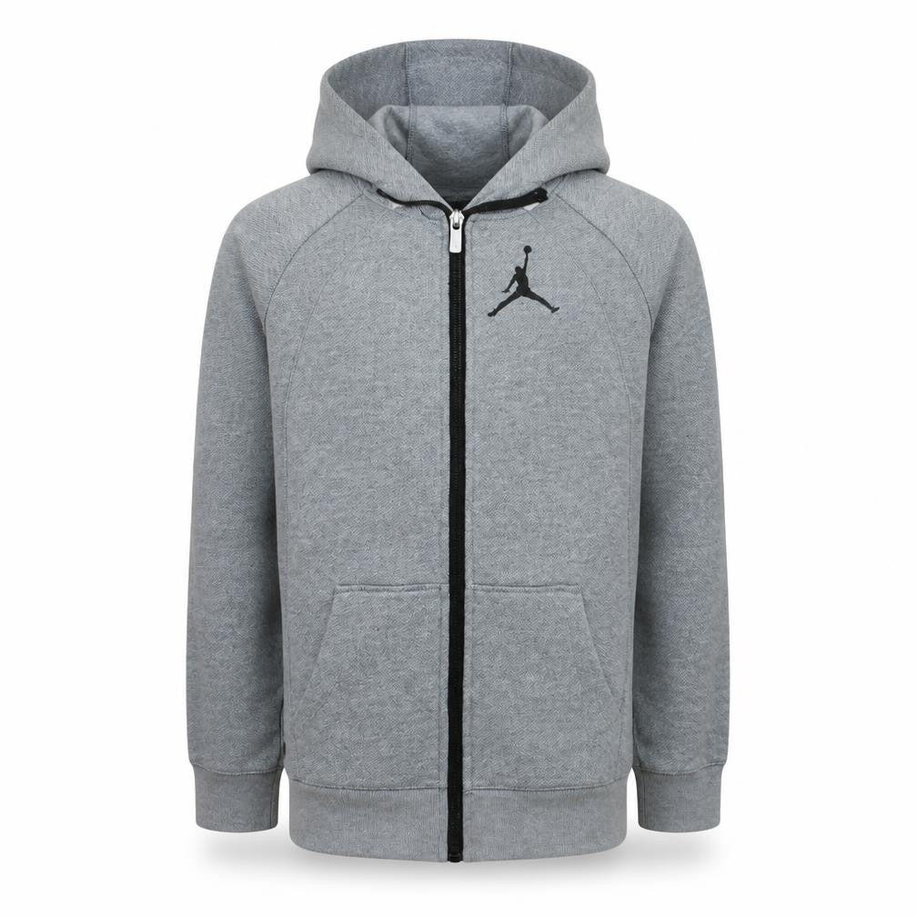 Front view of Jordan boys’ grey full zip hoodie 12-13 years cotton blend fleece