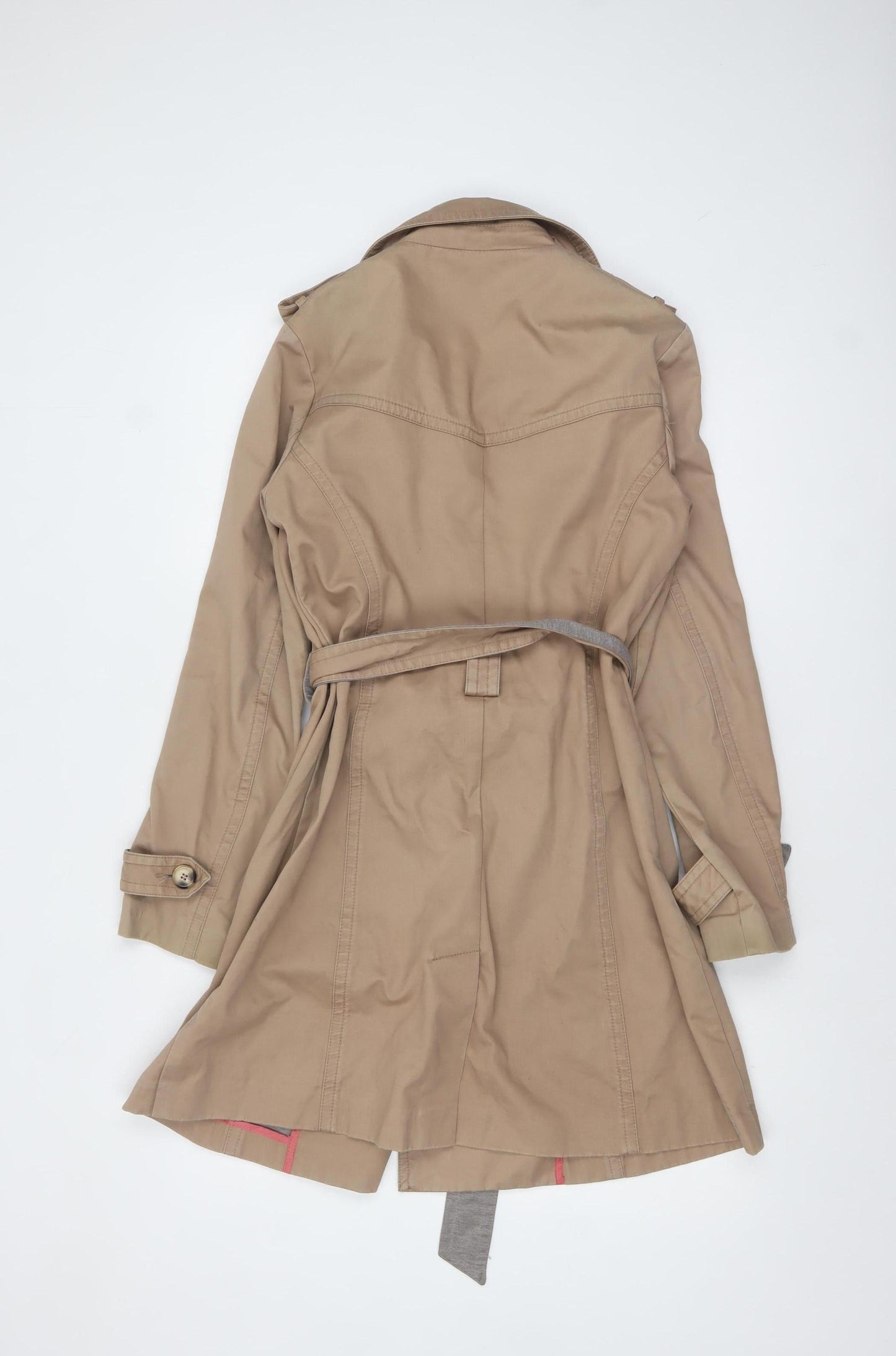 Oasis Women's Beige Trench Coat S Belted Classic Mid-Length