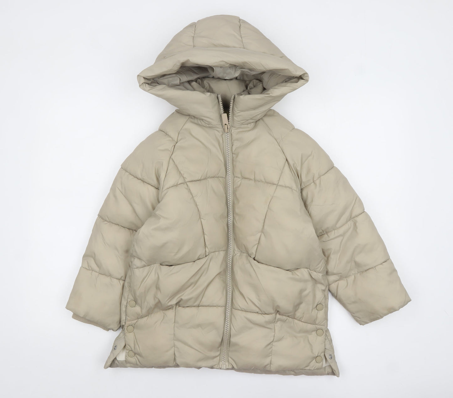 ZARA Girls Beige Hooded Puffer Jacket 8 Years Lined Quilted Winter Coat