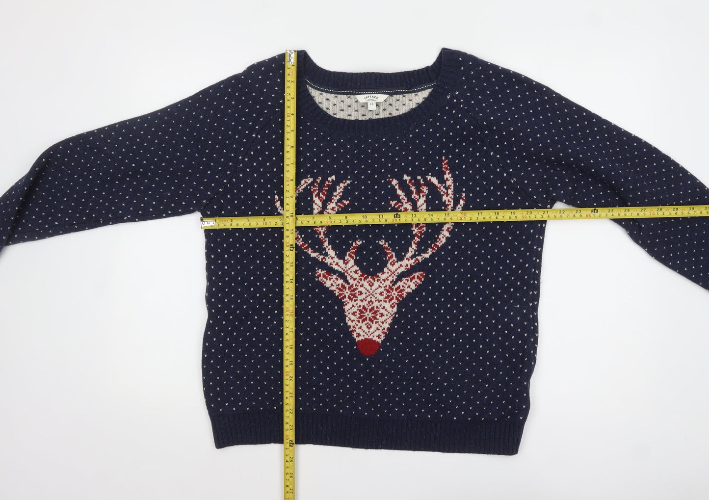 FatFace Women Blue Reindeer Fair Isle Crew Neck Pullover Jumper Size 18