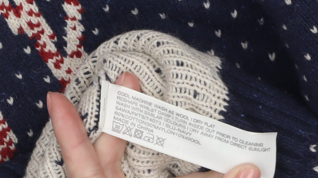 FatFace Women Blue Reindeer Fair Isle Crew Neck Pullover Jumper Size 18