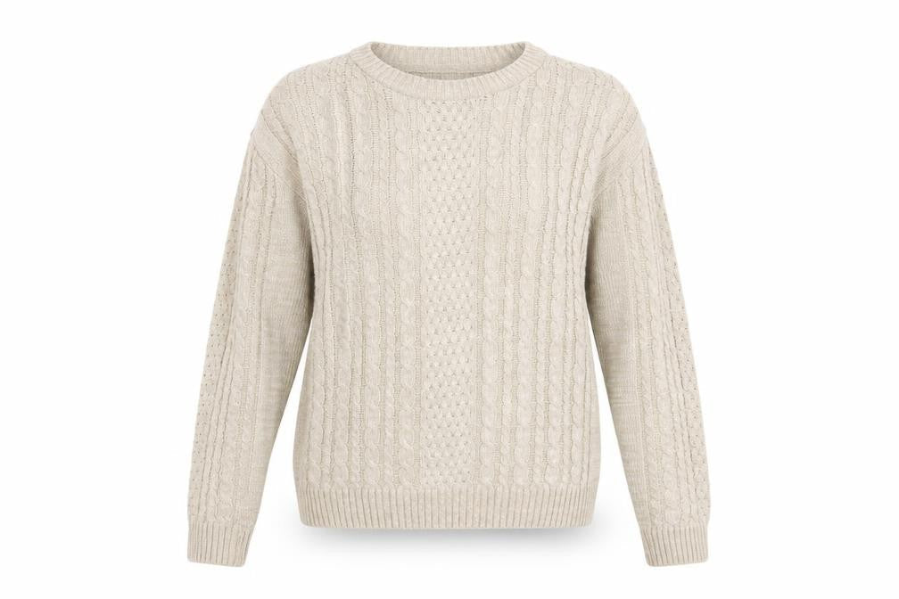 Refectory Women's Beige Cable-Knit Cotton Blend Jumper Size S