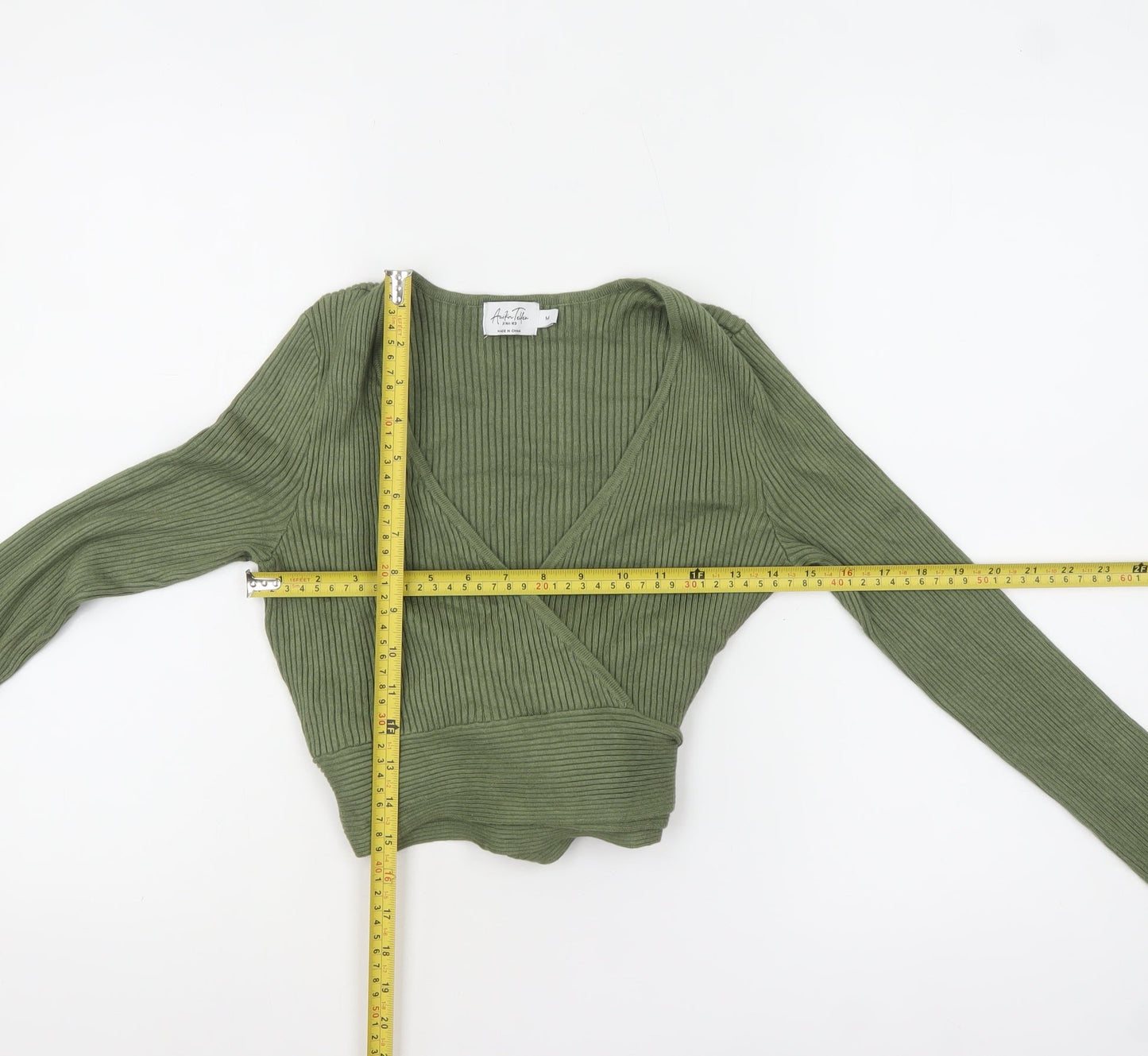NA-KD Women’s Green Wrap Ribbed V-Neck Jumper Size M