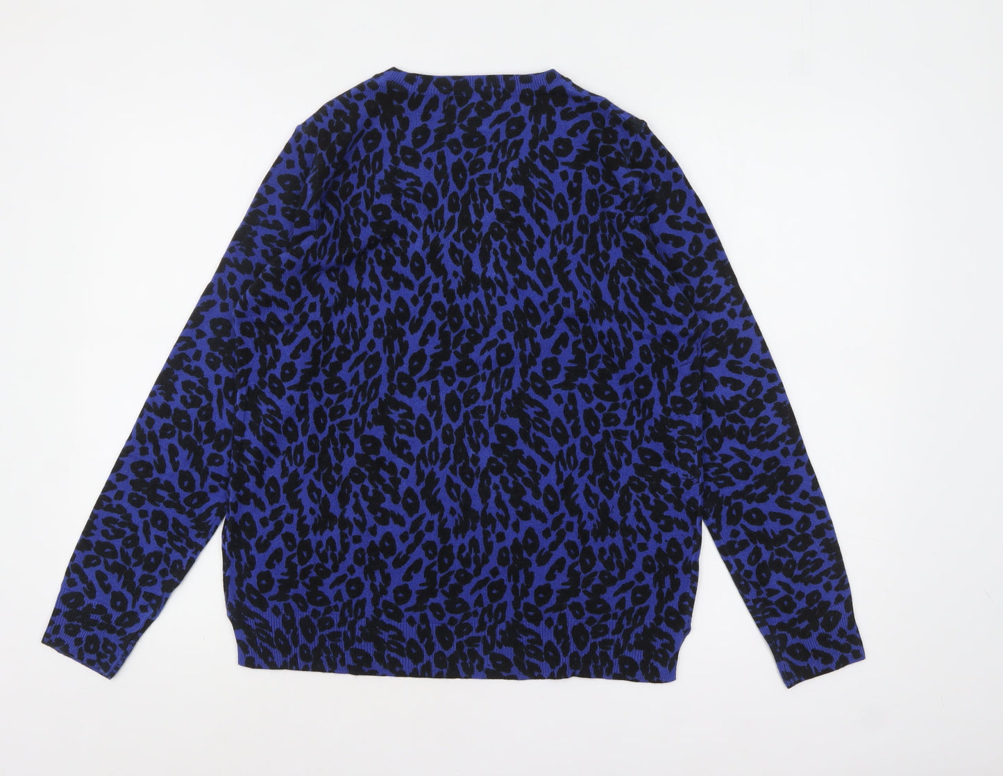Marks and Spencer Women's Blue Leopard Print Acrylic Jumper Size 14