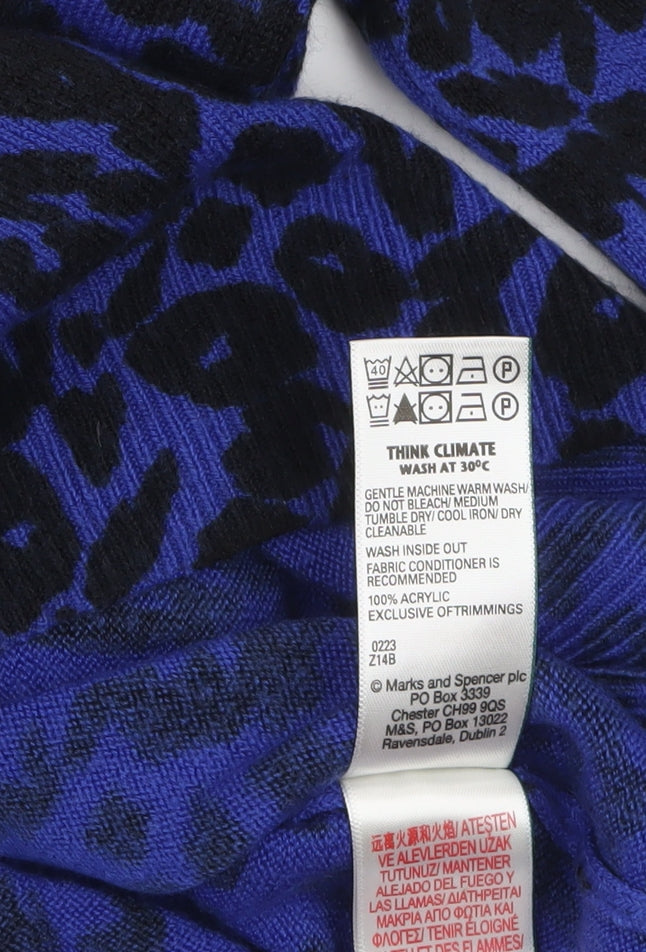 Marks and Spencer Women's Blue Leopard Print Acrylic Jumper Size 14