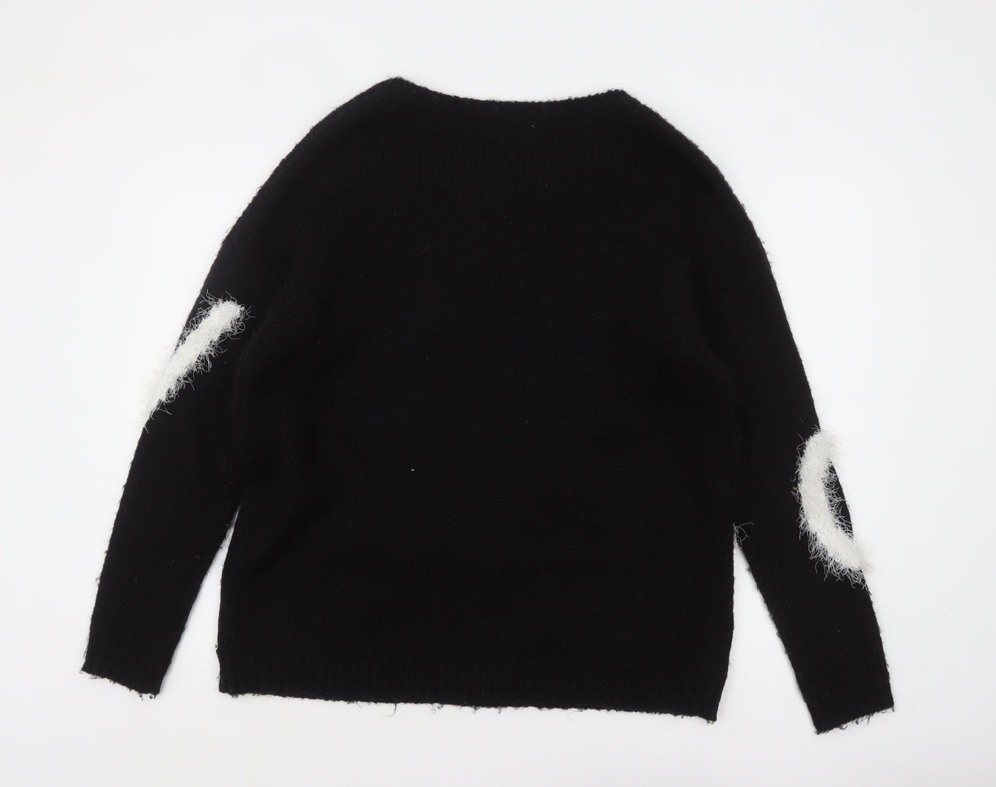 River Island Womens Black LOVE Fuzzy Knit Pullover Jumper Size 12