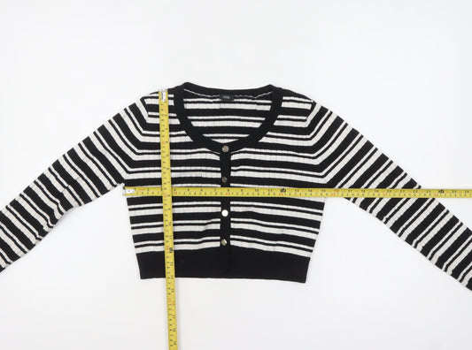 River Island Girls Black & White Striped Cardigan 11-12 Years Button Knit