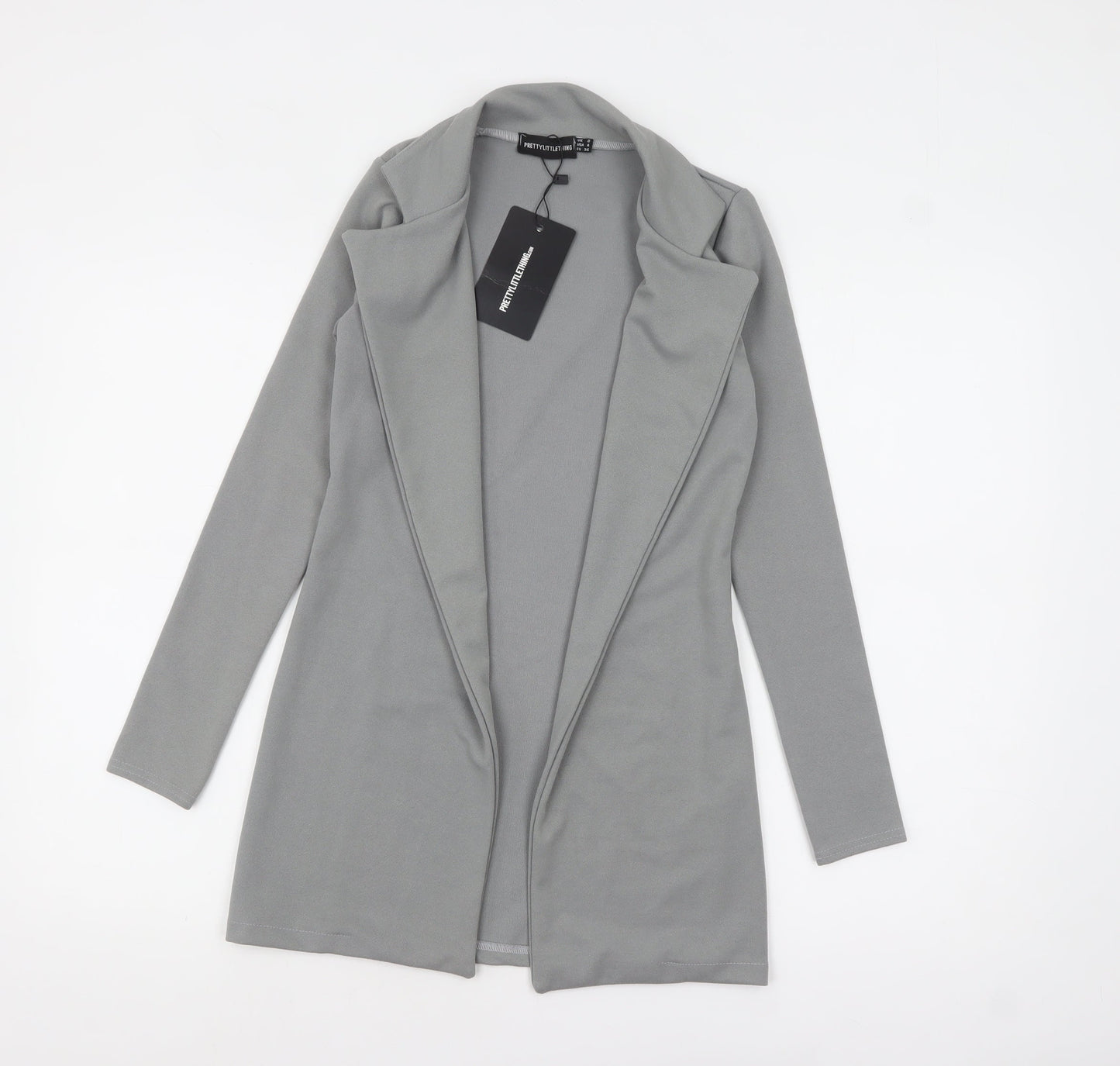 PrettyLittleThing Women Grey Size 8 Open Front Crepe Jacket