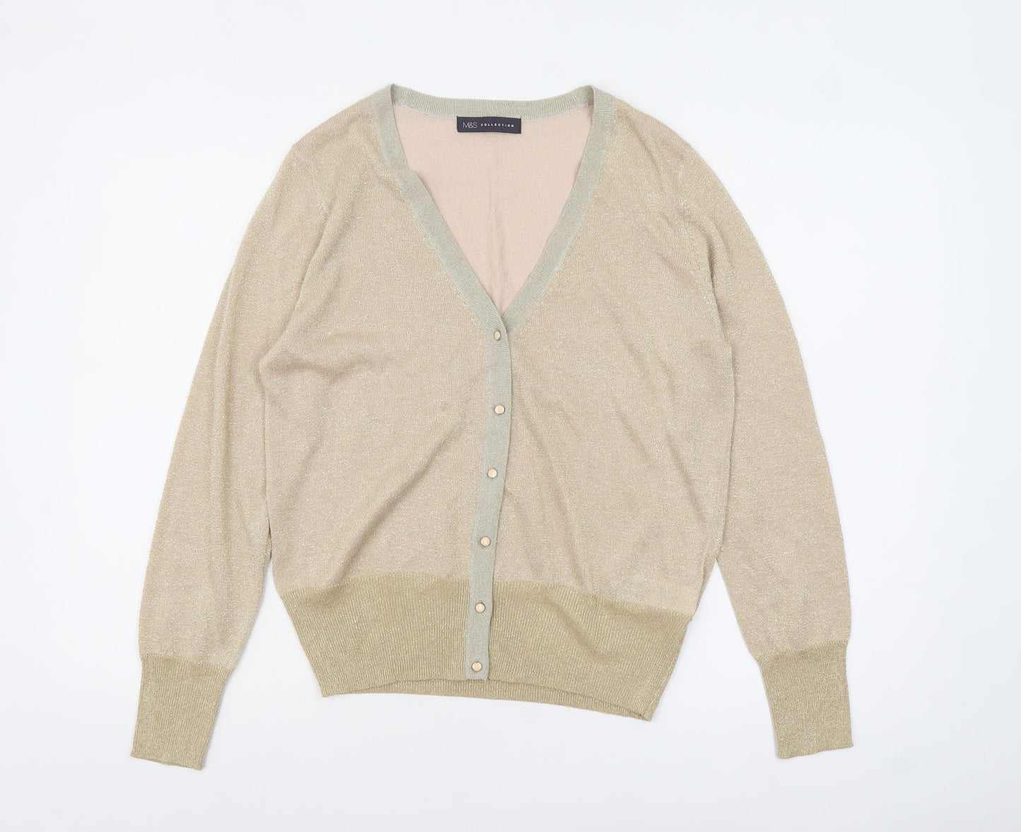 Marks and Spencer Women's Beige V-Neck Button Knit Cardigan M