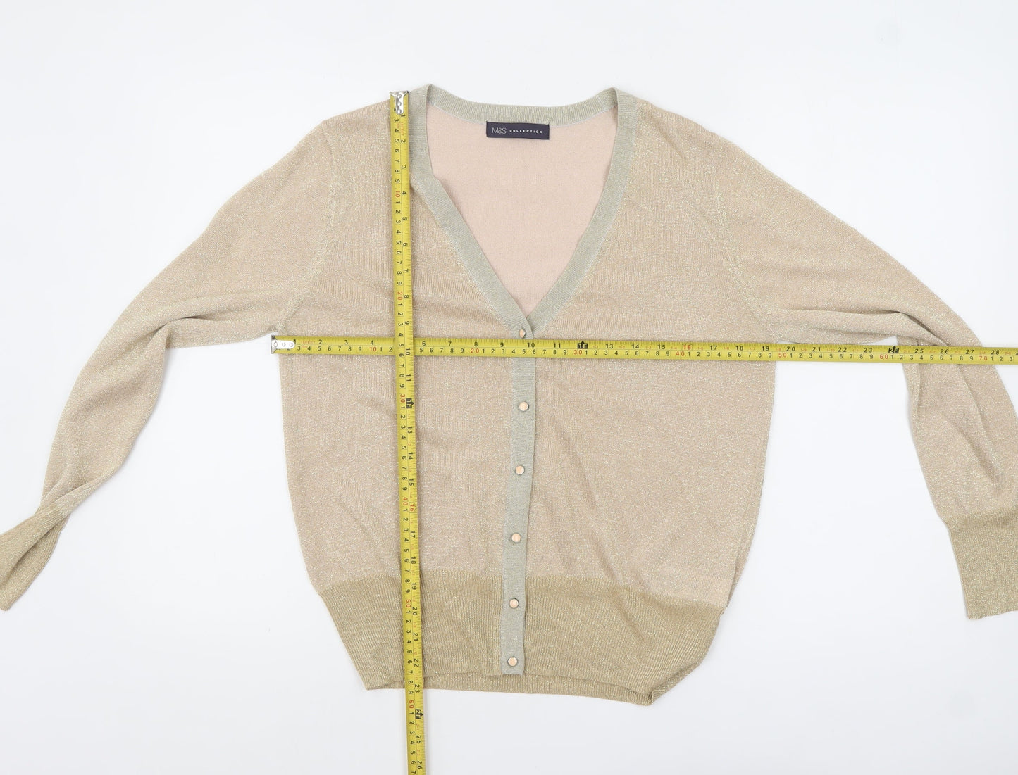Marks and Spencer Women's Beige V-Neck Button Knit Cardigan M