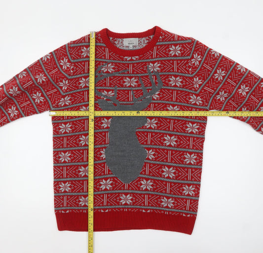 Marks and Spencer Men's Red Fair Isle Reindeer Christmas Jumper M