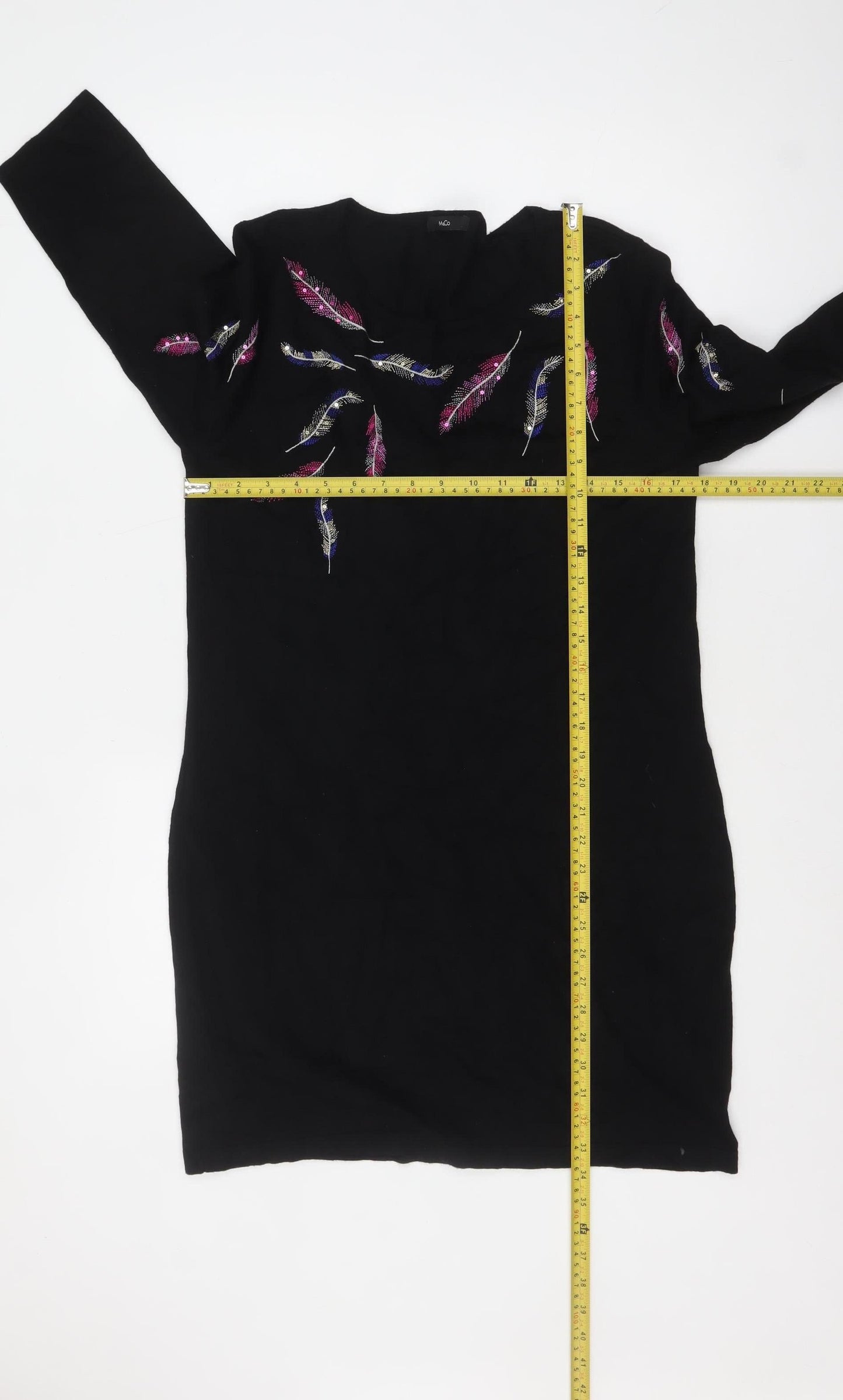 M&Co Women’s Black Embroidered Feather Jumper Size 14