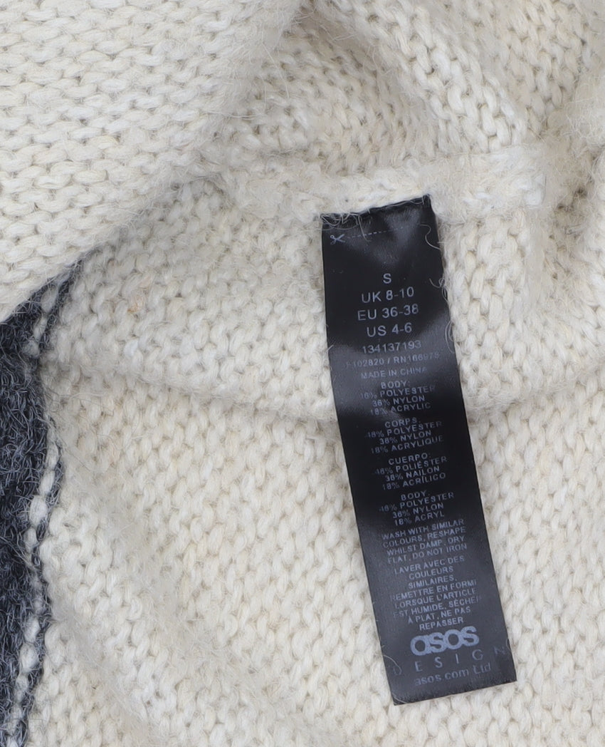 ASOS Women’s Grey Cream Striped V-Neck Knit Jumper Size S UK 8-10