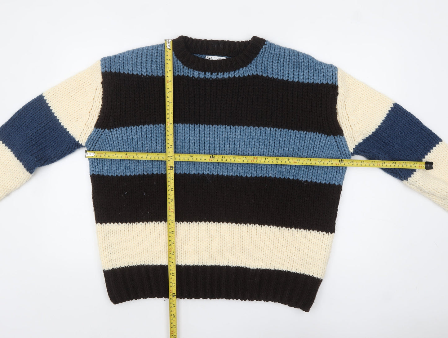 ZARA Women’s Multicoloured Chunky Knit Striped Wool Jumper Size 12