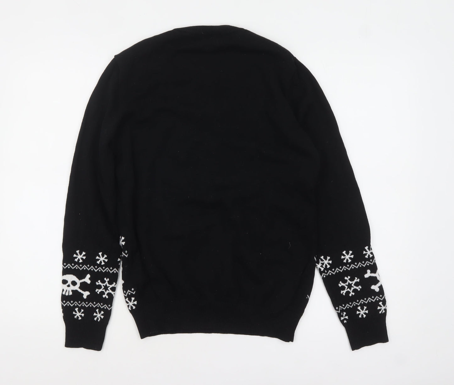 Primark Men's Black Christmas Skull Pullover Jumper Size S