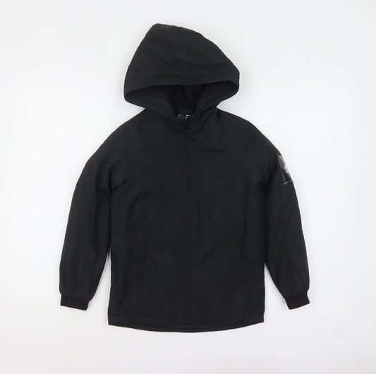 Jack & Jones Boys Black Hooded Puffer Jacket 8 Years Full Zip Lined Coat