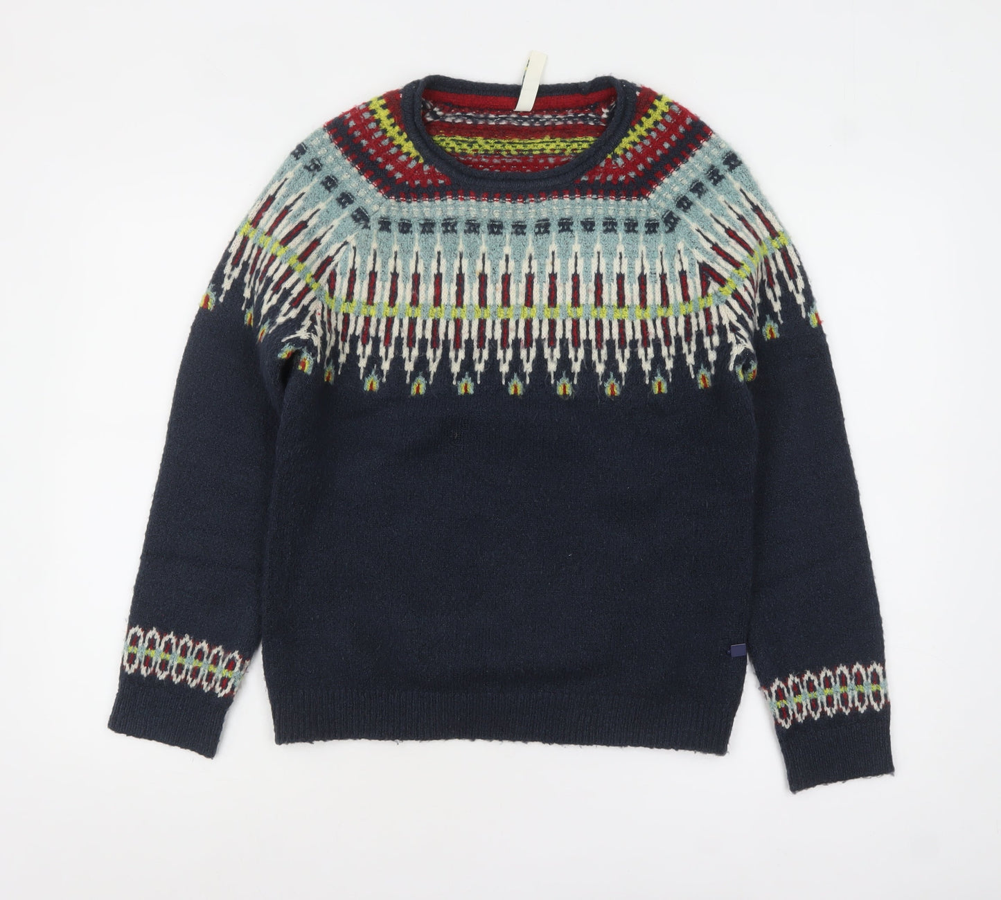 Weird Fish Women's Navy Fair Isle Knit Jumper Size 8 Acrylic Blend