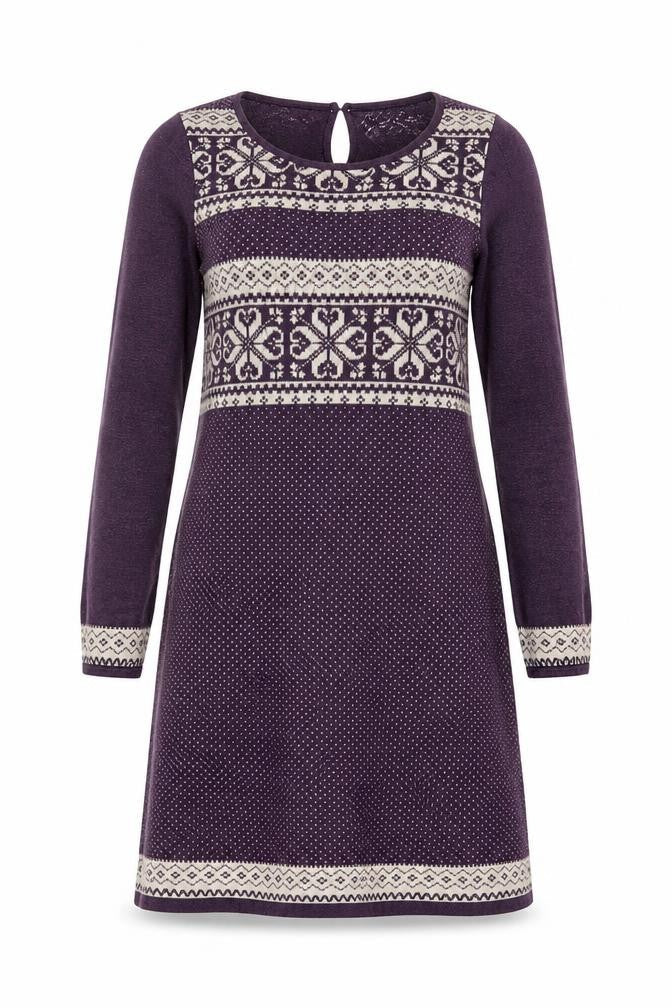 Fat Face Women’s Purple Fair Isle Wool Blend Tunic Jumper Size 10