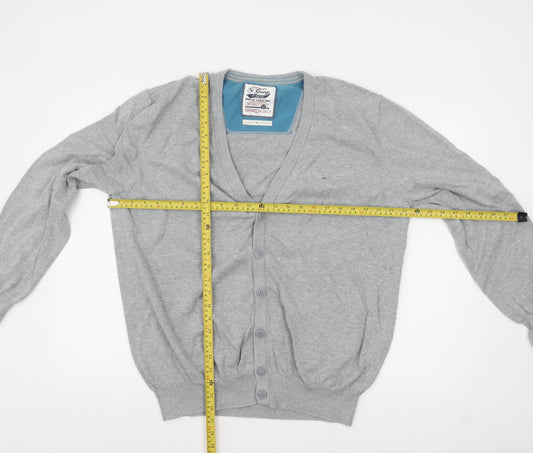 St George by Duffer Men's Grey 2XL Cotton V-Neck Button Cardigan