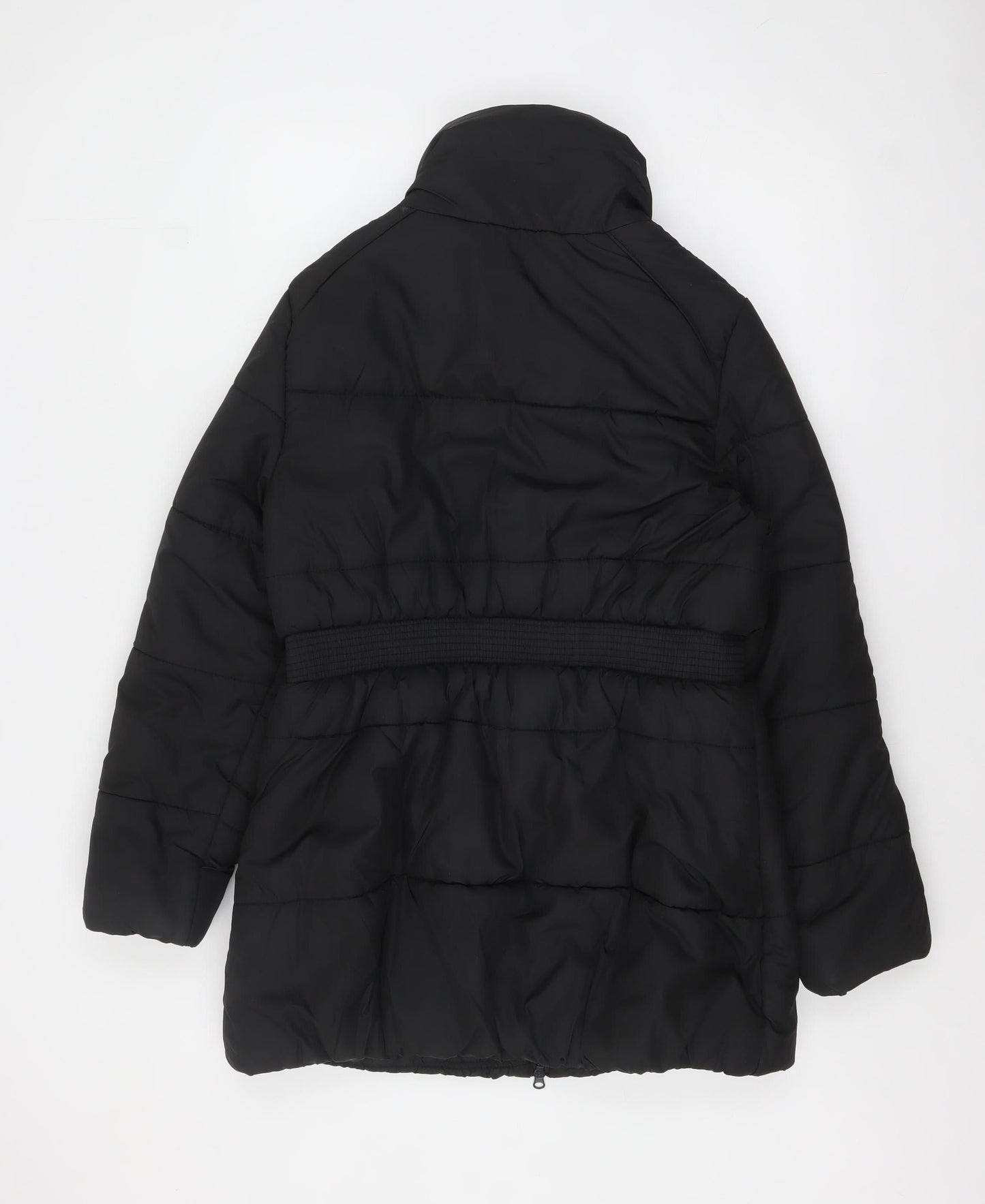 Brave Soul Women's Black Size 14 Puffer Jacket Belted Mid-Length Winter Coat
