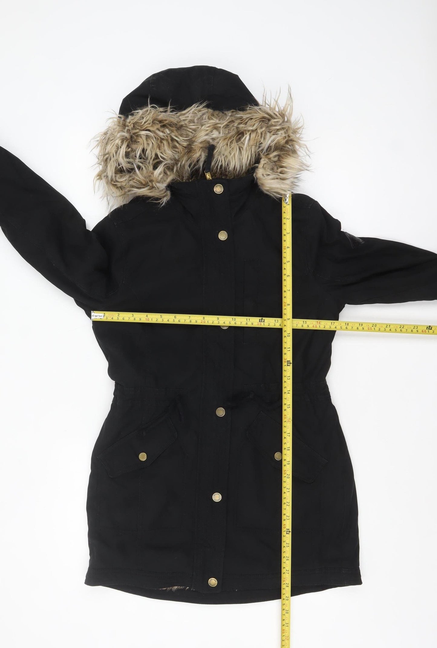 Hollister Womens Black Faux Fur Hooded Parka Coat XS