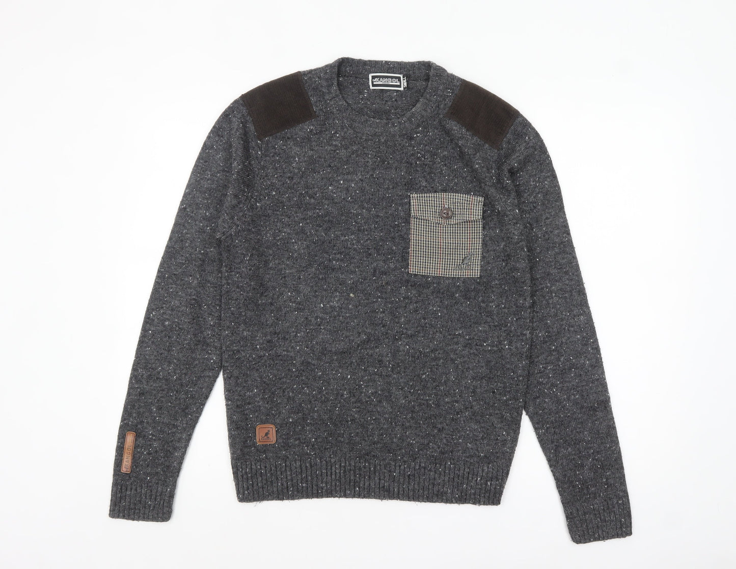 Kangol Men's Grey Small Crew Neck Pullover Jumper with Patches