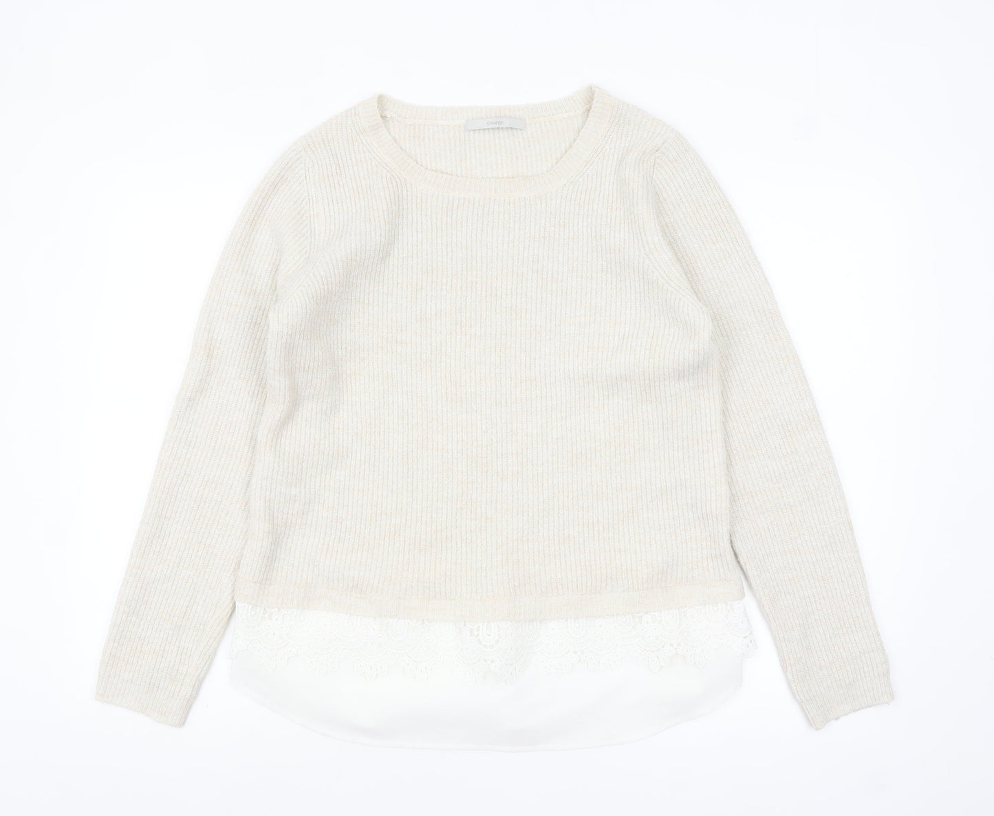 George Women’s Beige Knit Lace Hem Pullover Jumper Size 14