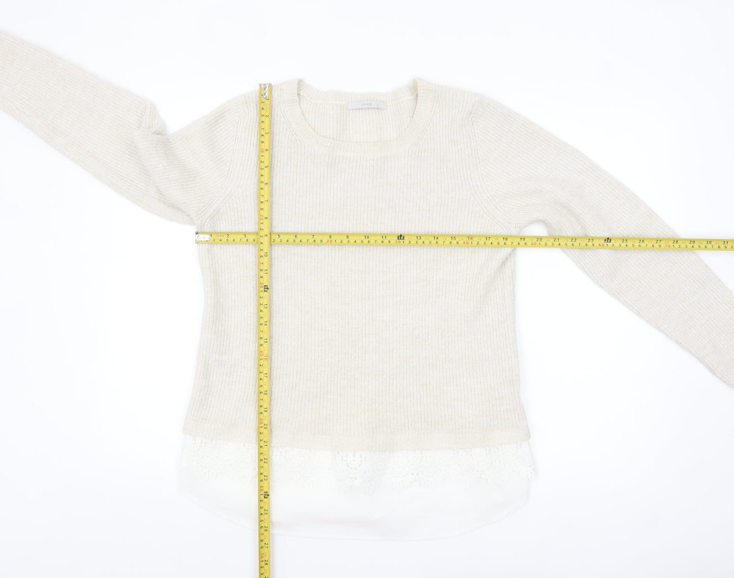 George Women’s Beige Knit Lace Hem Pullover Jumper Size 14