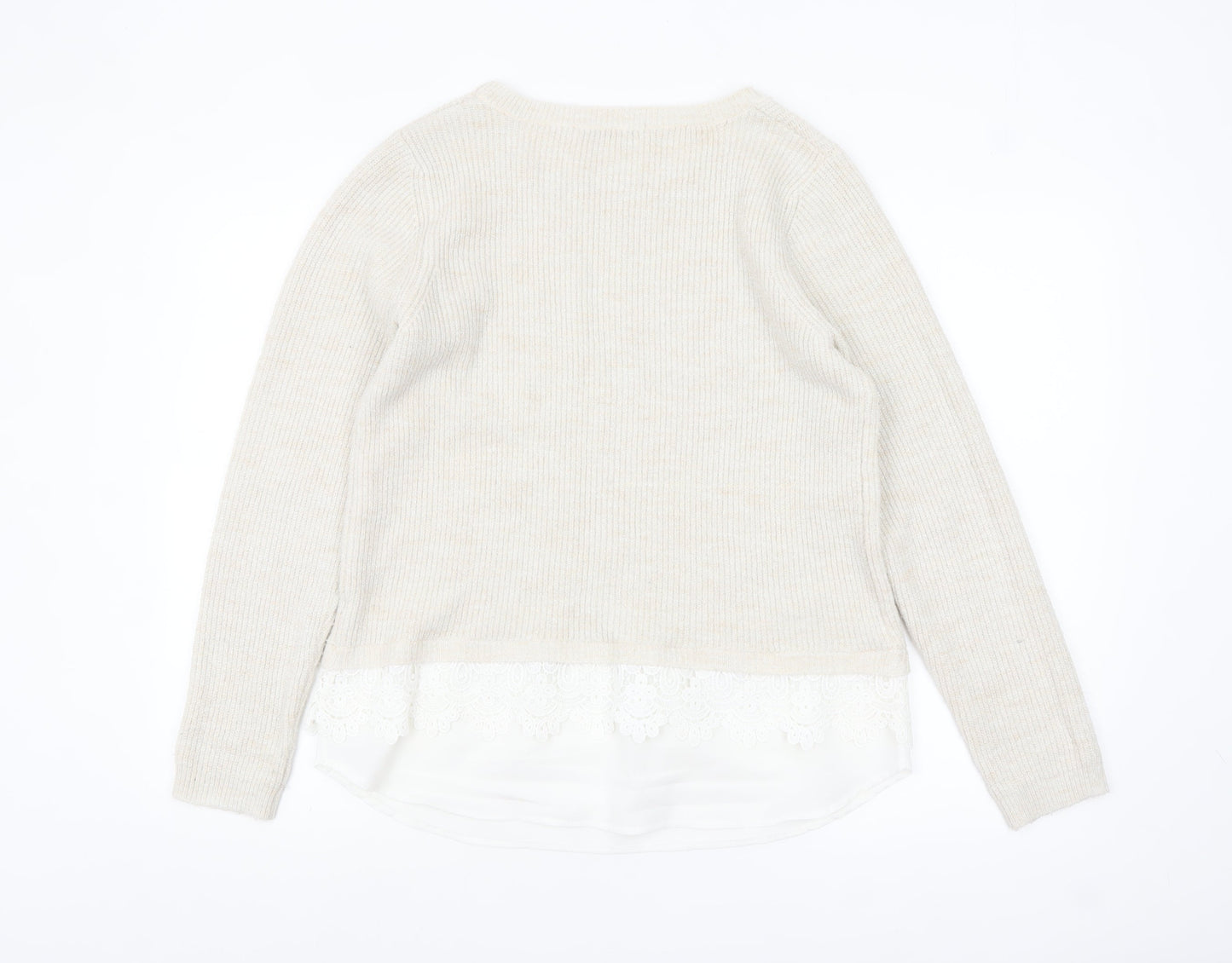 George Women’s Beige Knit Lace Hem Pullover Jumper Size 14