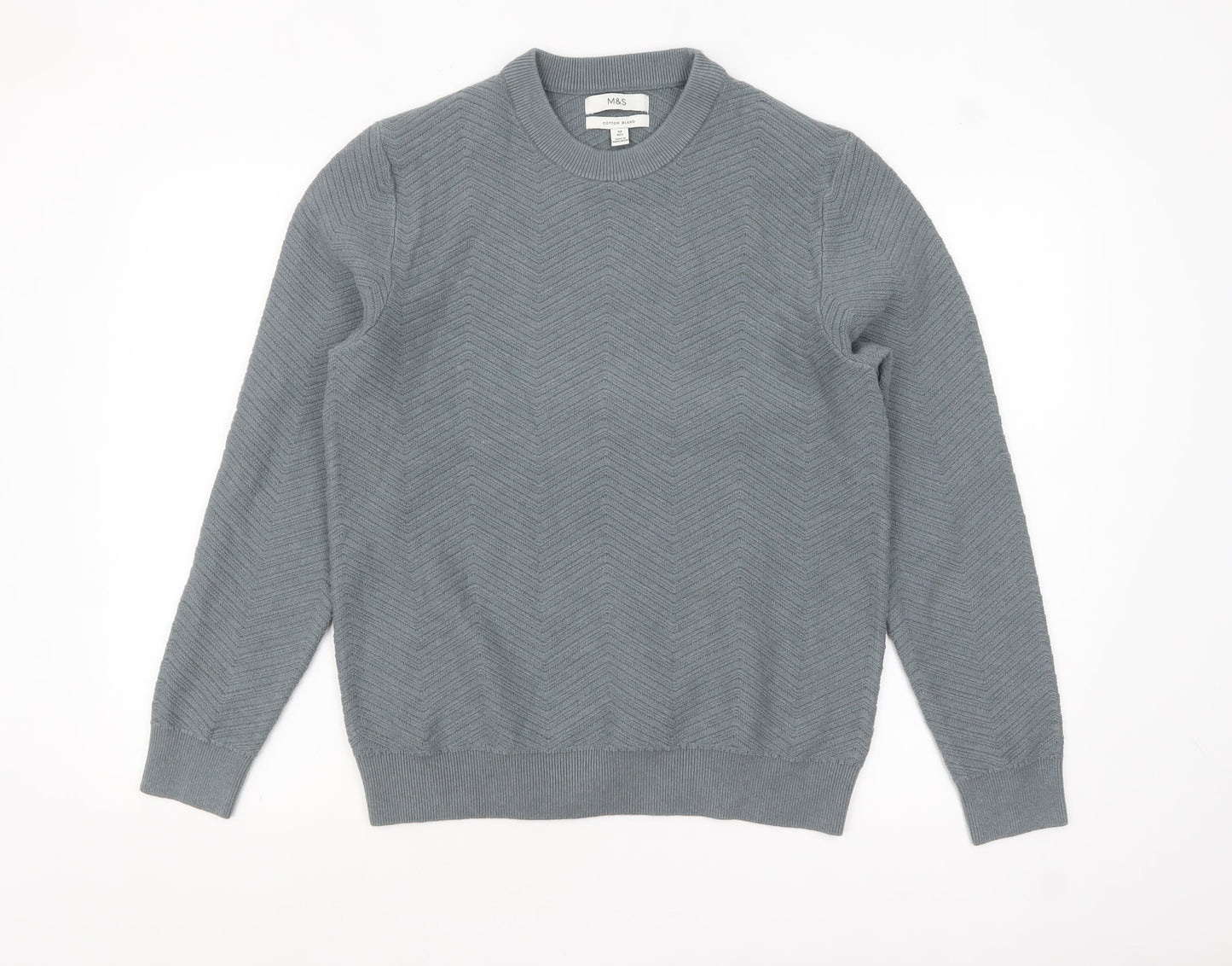 Marks and Spencer Men's Grey Cotton Blend Crew Neck Jumper M