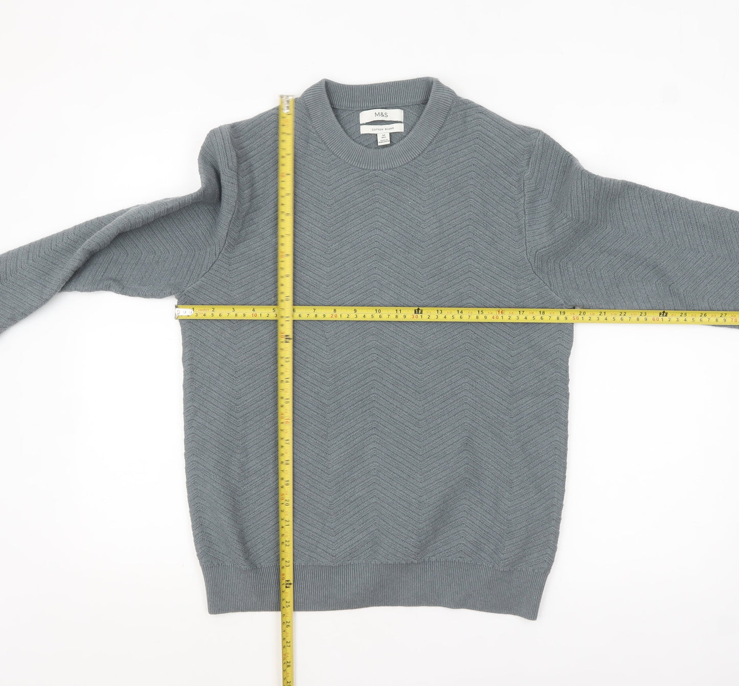 Marks and Spencer Men's Grey Cotton Blend Crew Neck Jumper M