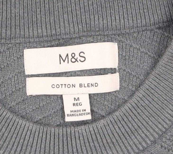 Marks and Spencer Men's Grey Cotton Blend Crew Neck Jumper M