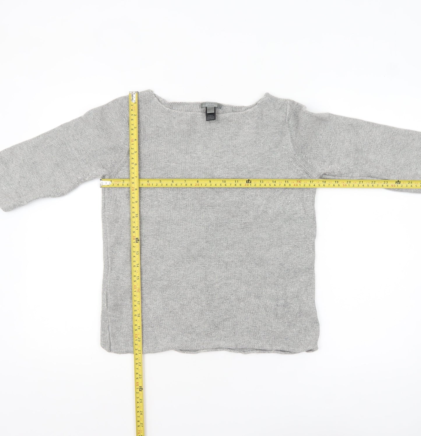MNG Women Grey 3/4 Sleeve Boat Neck Knit Pullover Jumper Size 10
