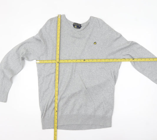 Admiral Men's Grey V-Neck Cotton Pullover Jumper M Classic Knit