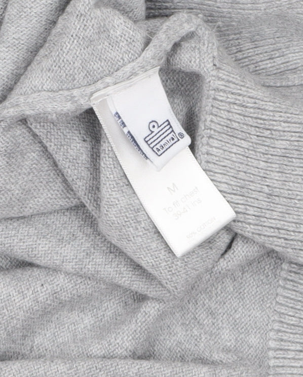 Admiral Men's Grey V-Neck Cotton Pullover Jumper M Classic Knit